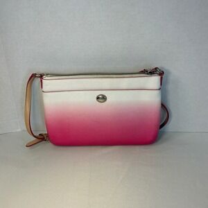 Coach Peyton East/West Ombre Pink White Saffiano Leather Crossbody Bag Zip Top